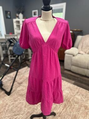 Boden Dress 4L MagentaJersey Seersucker Cotton Tiered 100% Cotton Classic Preppy